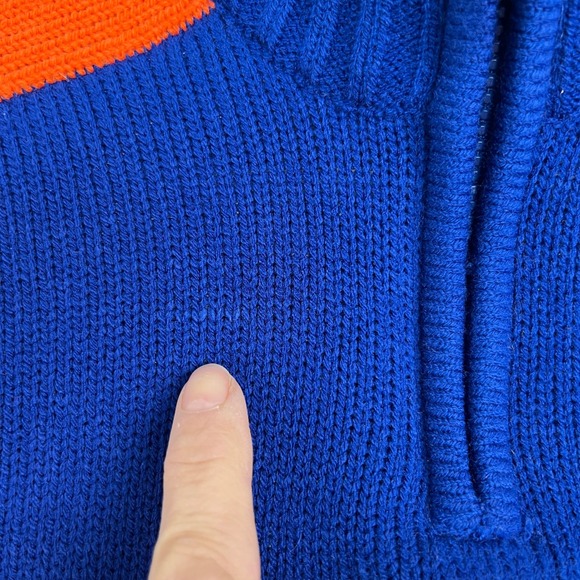 NHL Edmonton Oilers Womens Quarter Zip Pullover Sweater Blue Orange Knit Sz S - Picture 12 of 12